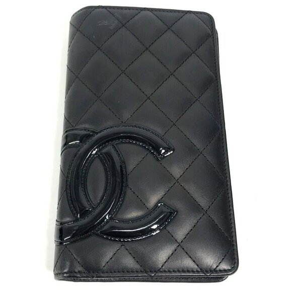 CHANEL CC Mark CC Cambon Line bifold Long Wallet Leather Black - Picture 1 of 14